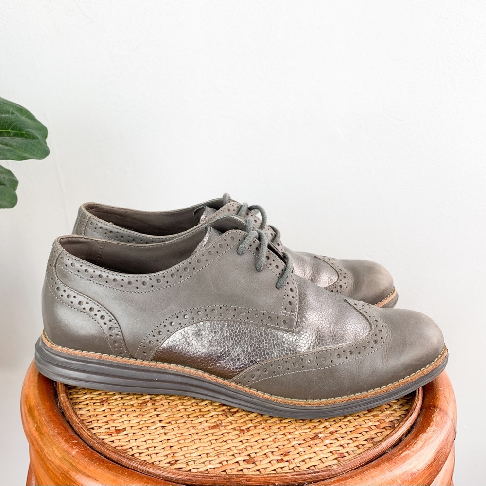 Cole Haan Women’s Lunargrand Gray Wingtip Oxford Shoes Sz 9 1/2